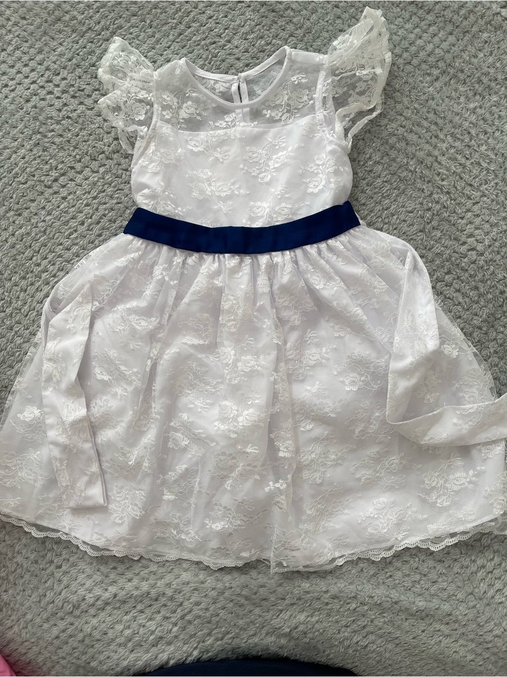Laura Ashley White Lace Dress with Navy Waistband Size 5